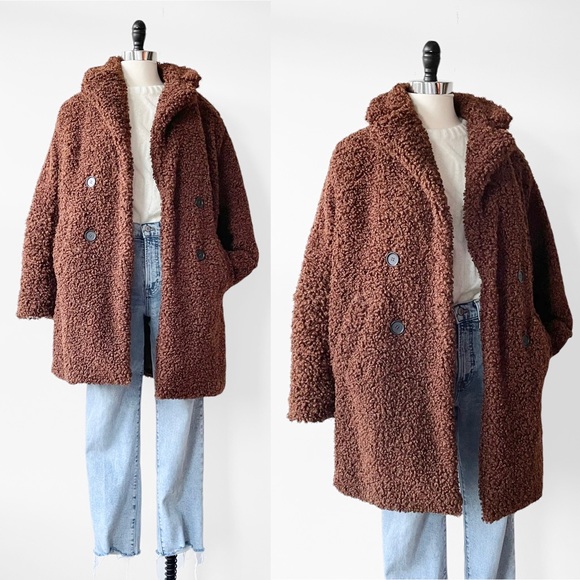 Forever 21 Brown Boucle Teddy Jacket Coat